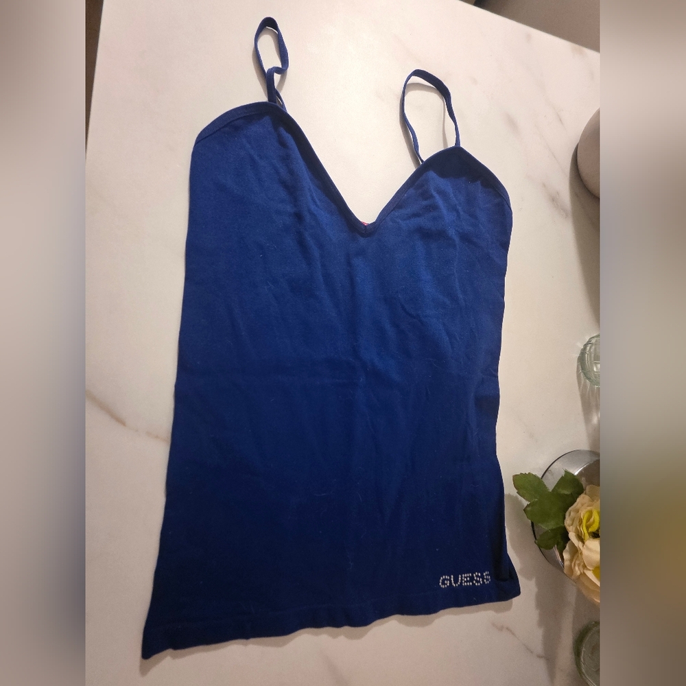 GUESS Cobalt Blue V-Neck Spaghetti Strap Tank